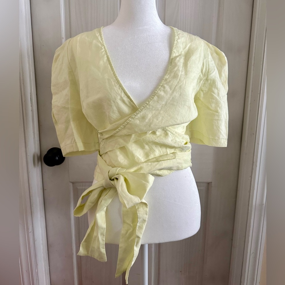 OhSevenDays • Wednesday Puff Sleeve Linen‎ Wrap Blouse